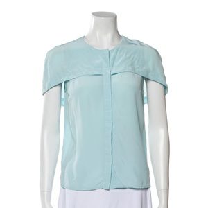 Sandro silk blouse,size xs,blue,shortsleeve with crew neck,buttonclosure atfront